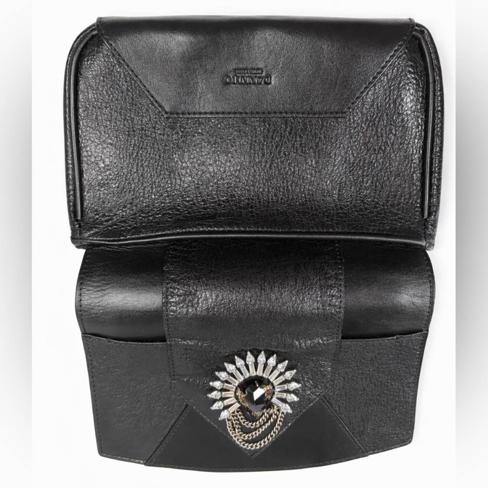 Dannijo Black Leather Crystal Embellished Crossbody Clutch Bah